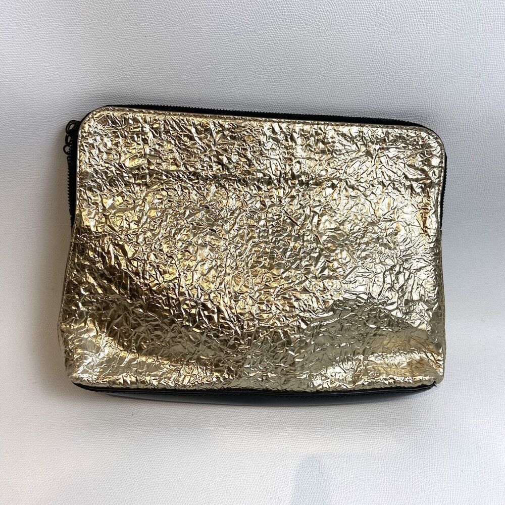 3.1 PHILLIP LIM Gold Foil‎ Leather Clutch Zip Closure